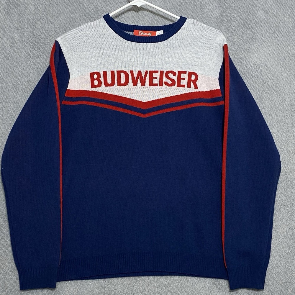Budweiser Sweater Unisex Sz Large Retro Knitted Long Sleeve